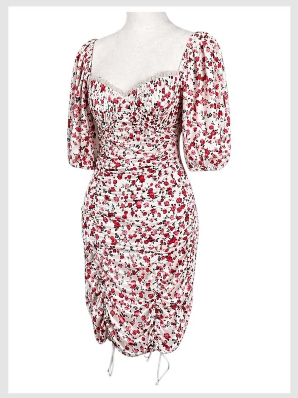 For Love & Lemons White Floral Ruched Mini Dress Sweetheart S - Picture 7 of 12